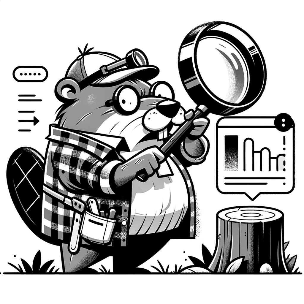 Beaver inspecting a log